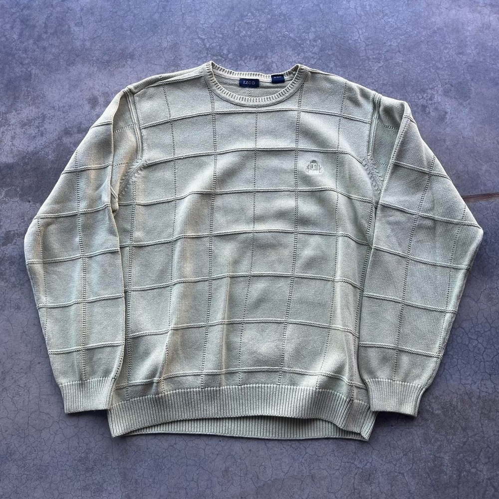 Vintage izod light green pattern square ribbed sweater Large